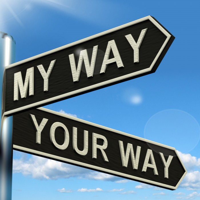 My Or Your Way Signpost Shows Conflict Or Disagreement