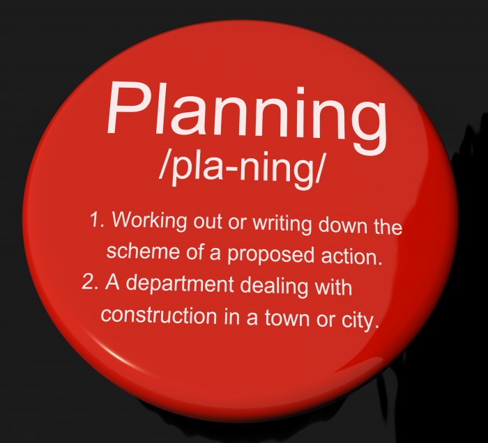 Planning Definition Button Shows Organizing Strategy And Scheme